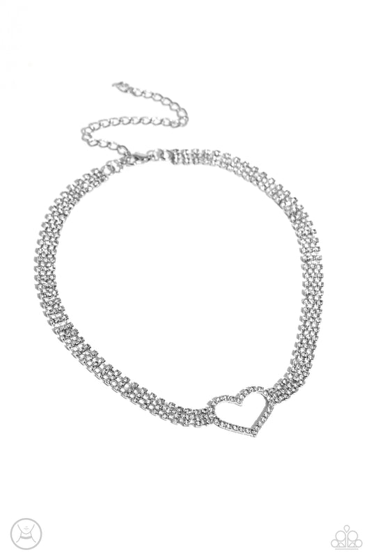 Rows of Romance - Silver Heart Rhinestone Necklace