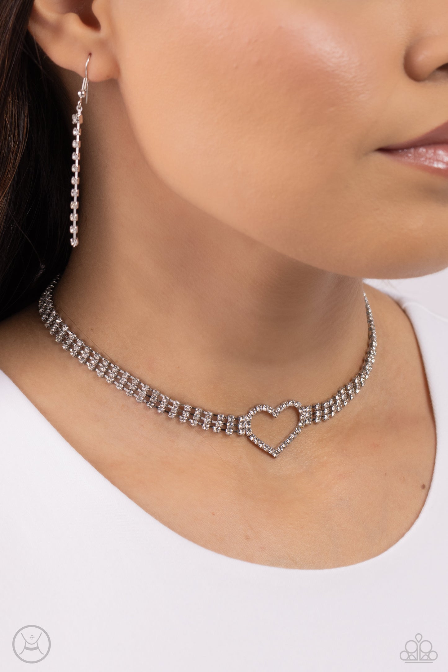 Rows of Romance - Silver Heart Rhinestone Necklace