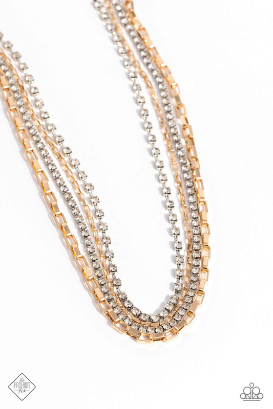 SQUARE Necessities - Gold with Rhinestones Necklace