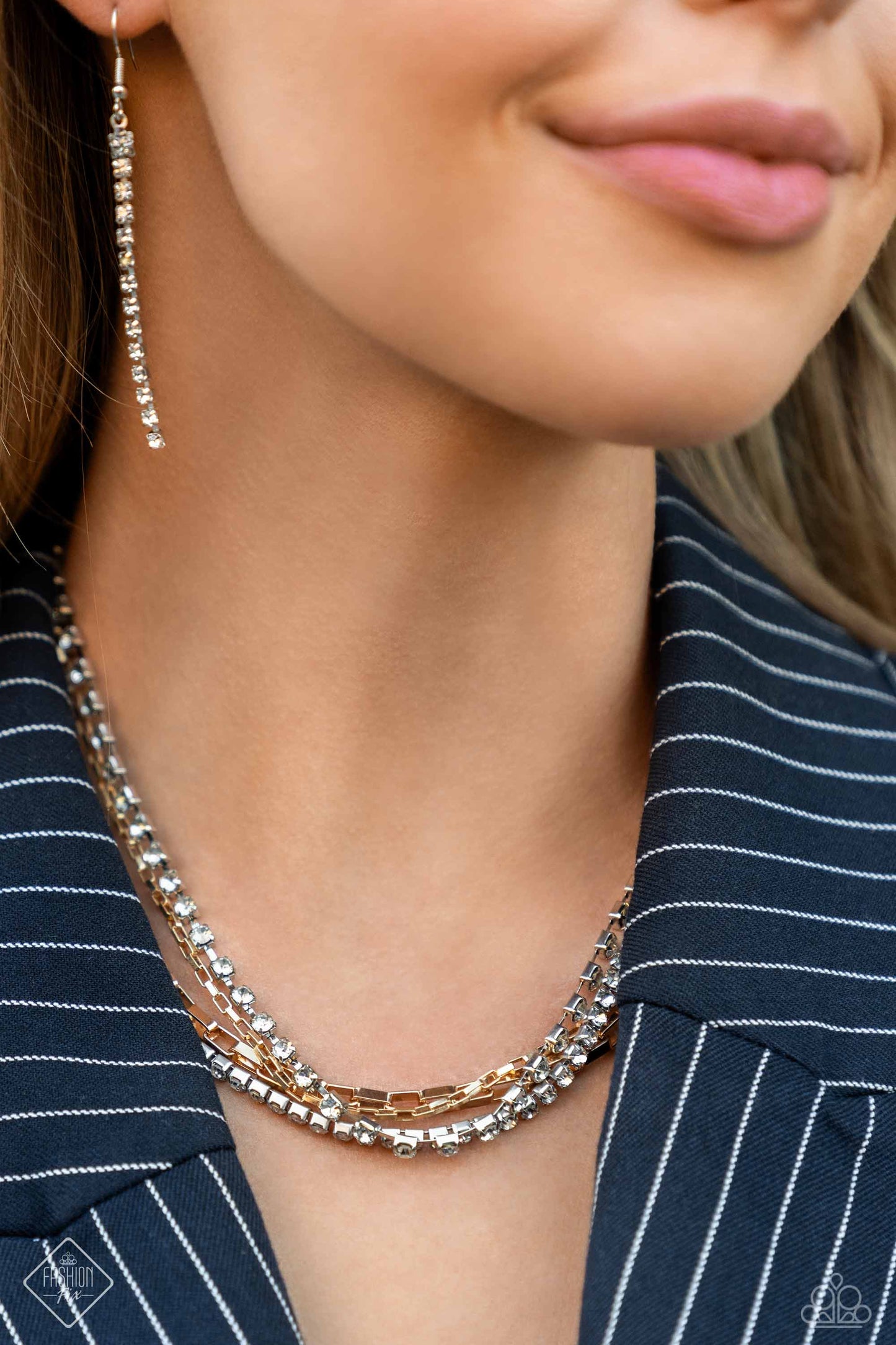SQUARE Necessities - Gold with Rhinestones Necklace