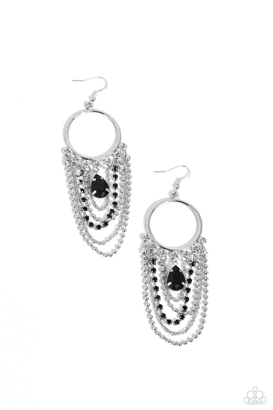 Cascading Clash - Silver w/Black Earrings