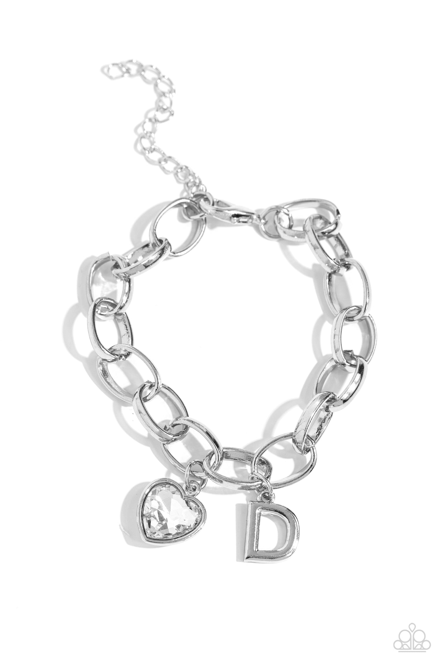 Guess Now Its INITIAL - White Gem Heart & D Initial Bracelet