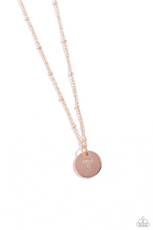 Initial Elegance - Rose Gold - T Initial Necklace