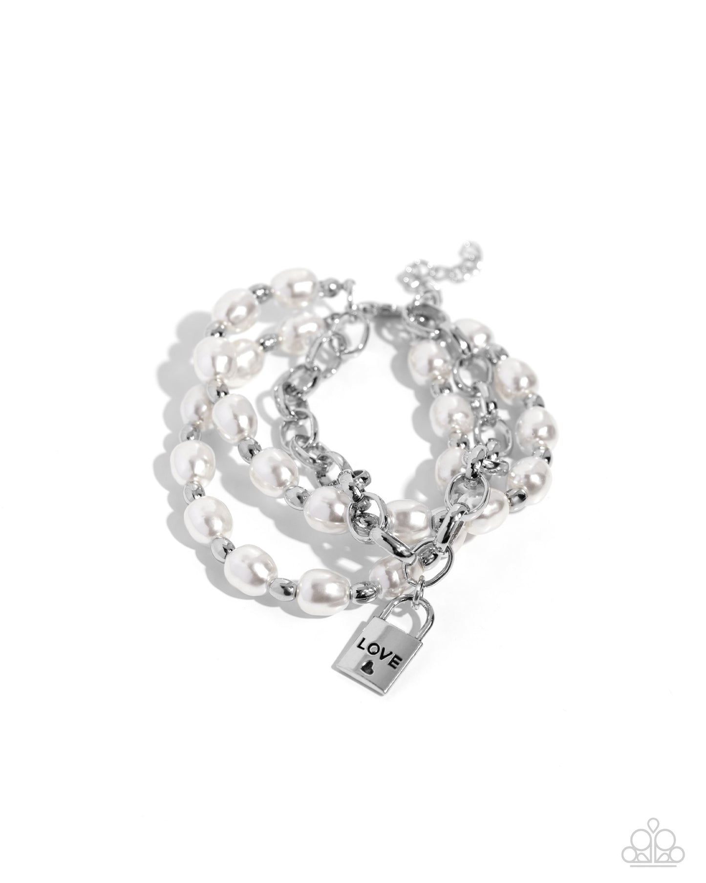 LOVE-Locked Legacy - Silver w/White Pearly Beads Bracelet