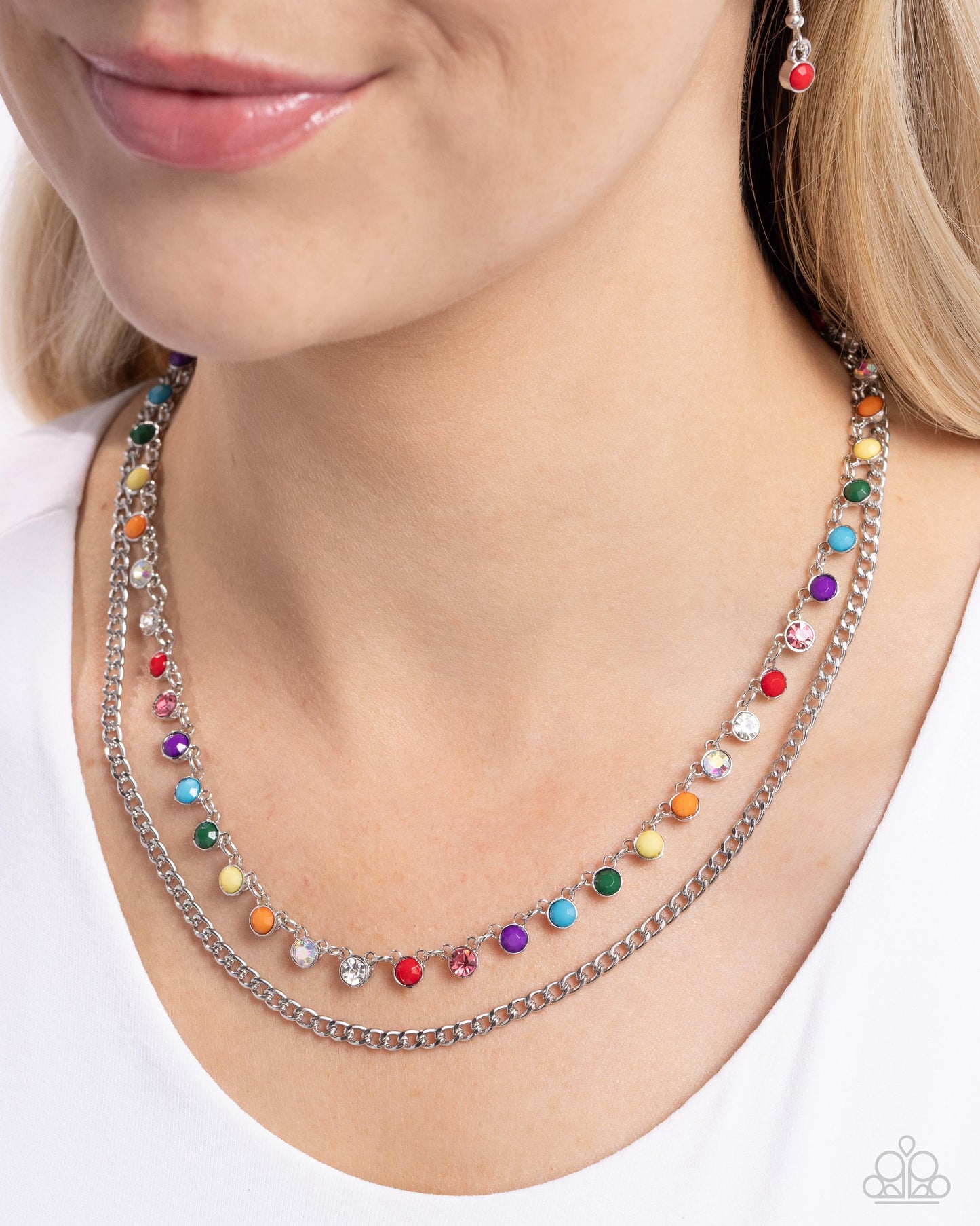 Delicate Dame - Silver w/Multi Color Gems Necklace