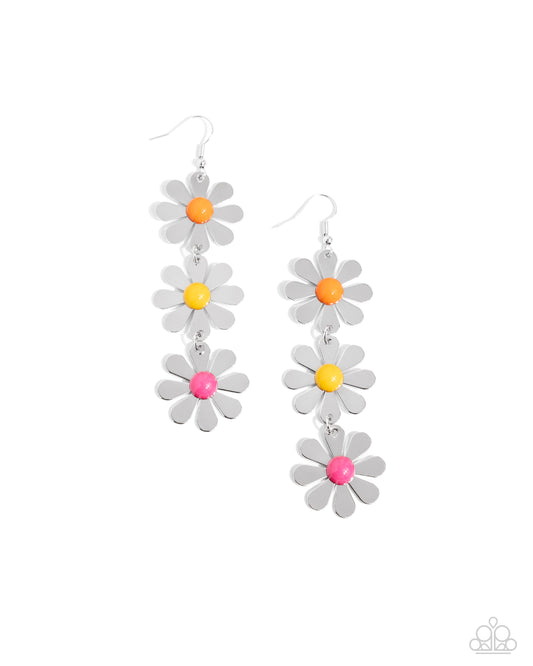 Daisy Dame - Silver w/Yellow-Orange-Pink Earrings