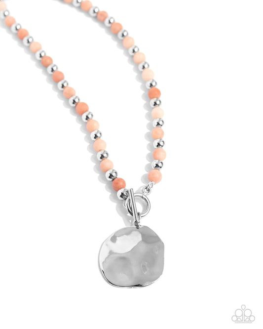 Textured Trinket - Silver w/Orange Necklace