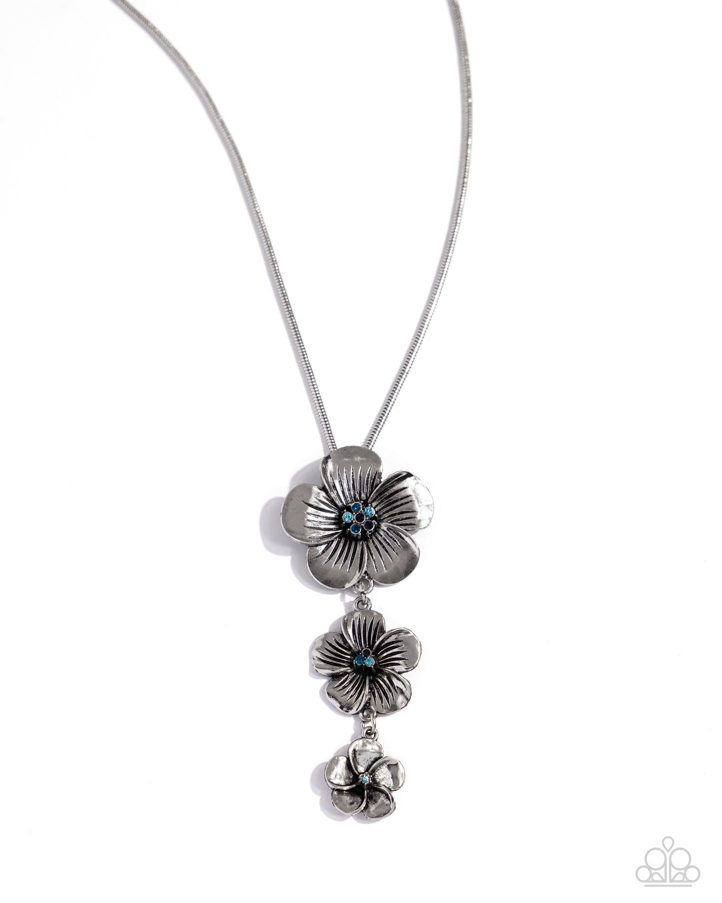 Wallflower Whimsy - Silver w/Blue Gem Necklace