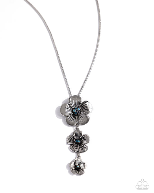 Wallflower Whimsy - Silver w/Blue Gem Necklace