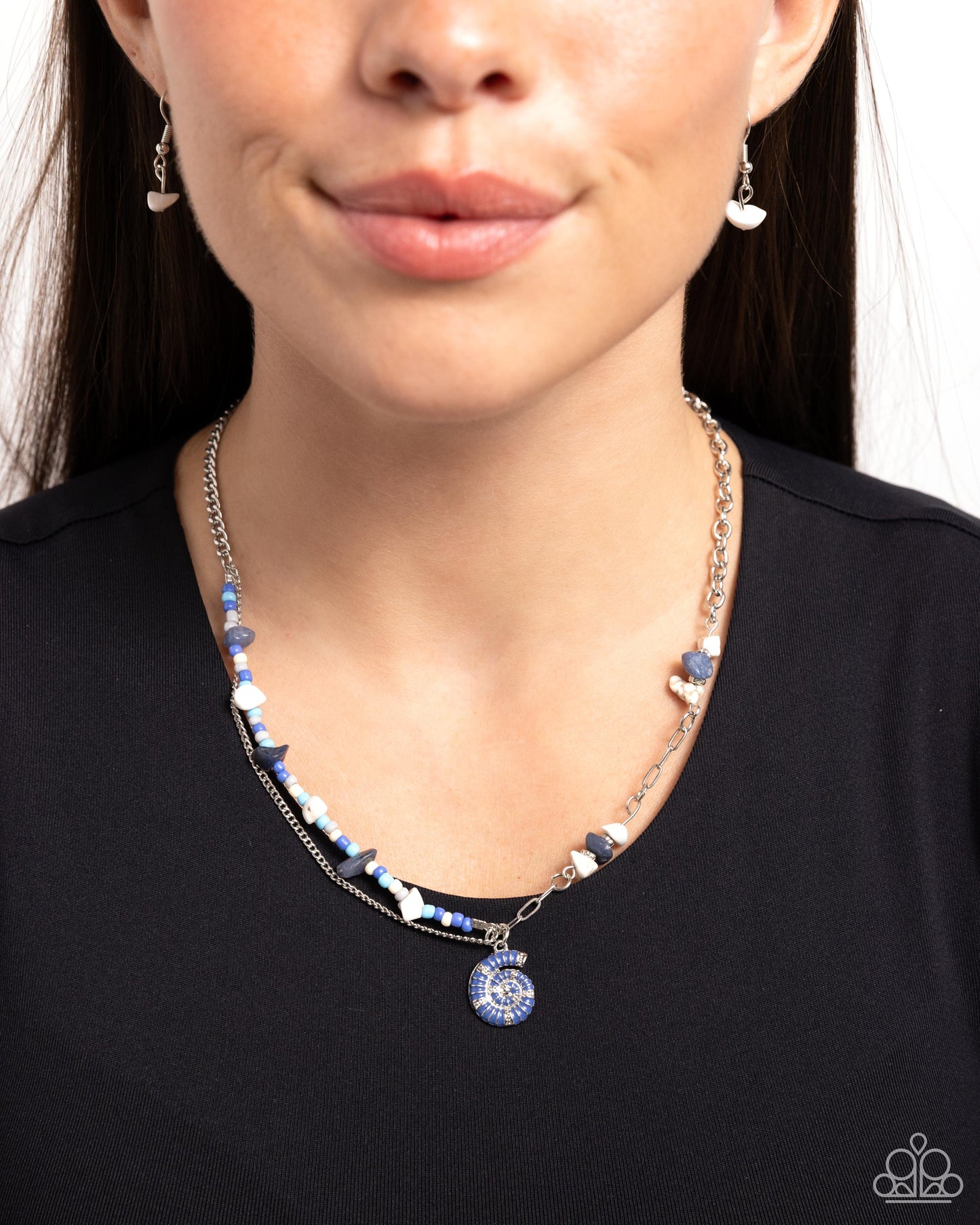 Spiraling Seafloor - Silver w/Blue Necklace