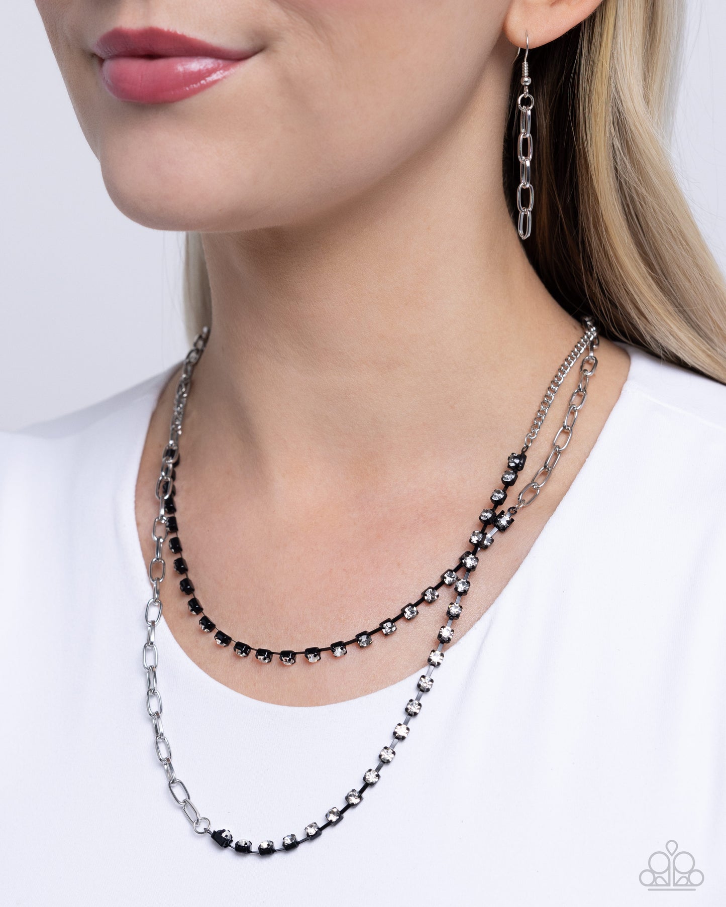 Boxy Brilliance - Silver w/Black Necklace