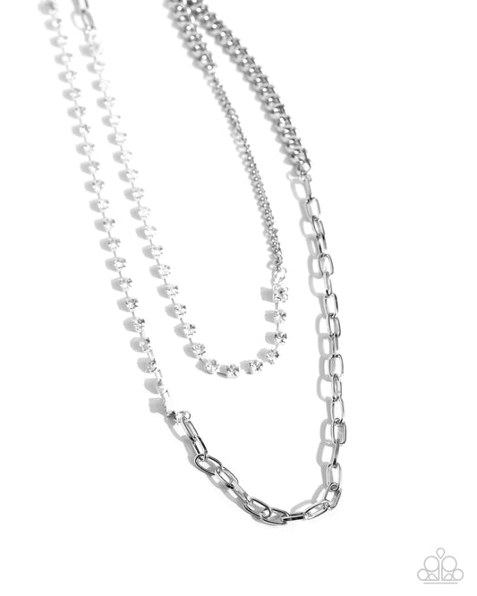 Boxy Brilliance - Silver w/White Necklace