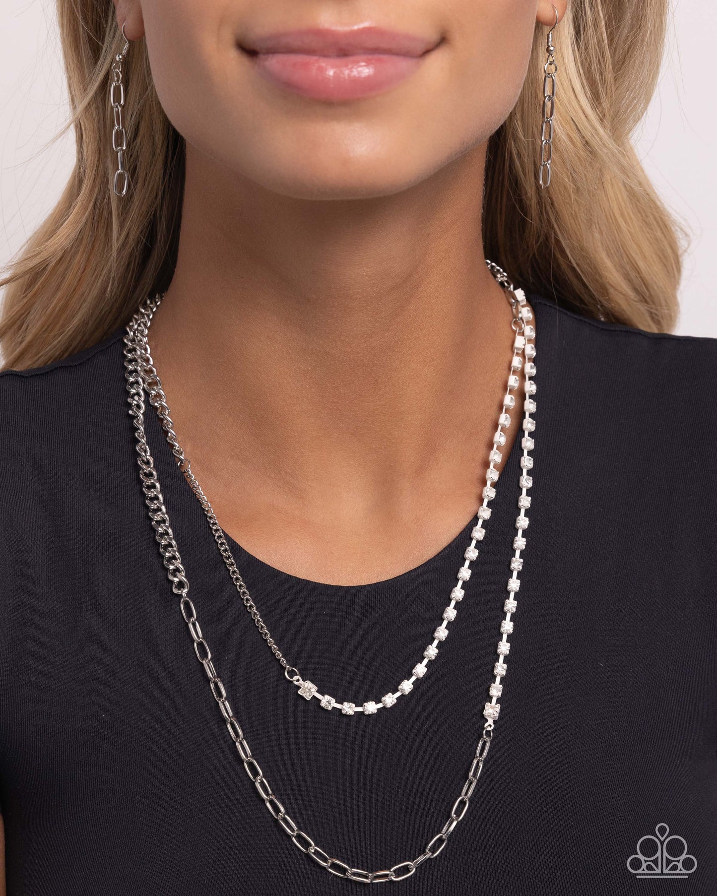 Boxy Brilliance - Silver w/White Necklace