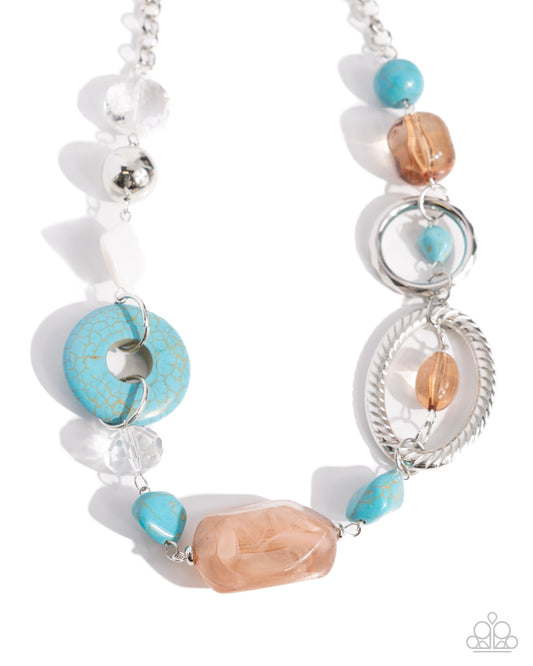 Santa Fe Service - Silver w/Turquoise, Clear, & Brown Stones Necklace