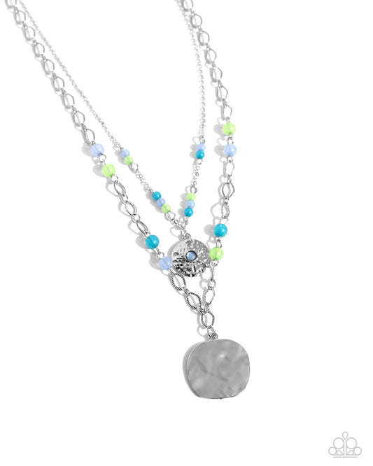 Sand Dollar Season - Silver w/Blue & Green beads Necklace