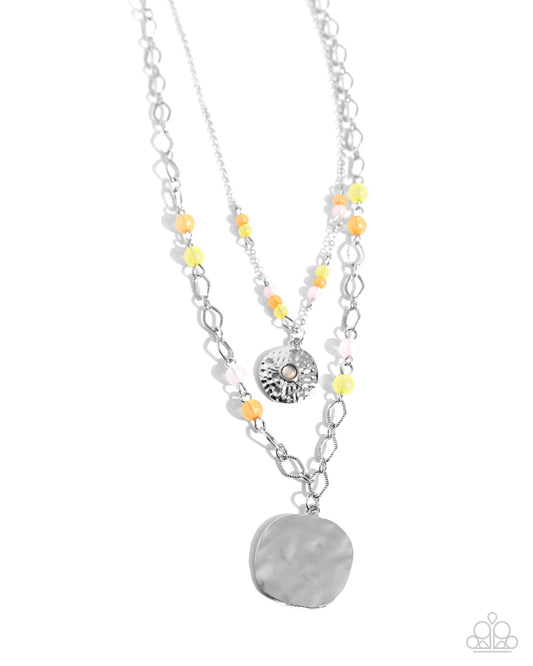 Sand Dollar Season - Silver w/Yellow, Orange & Pink beads Necklace