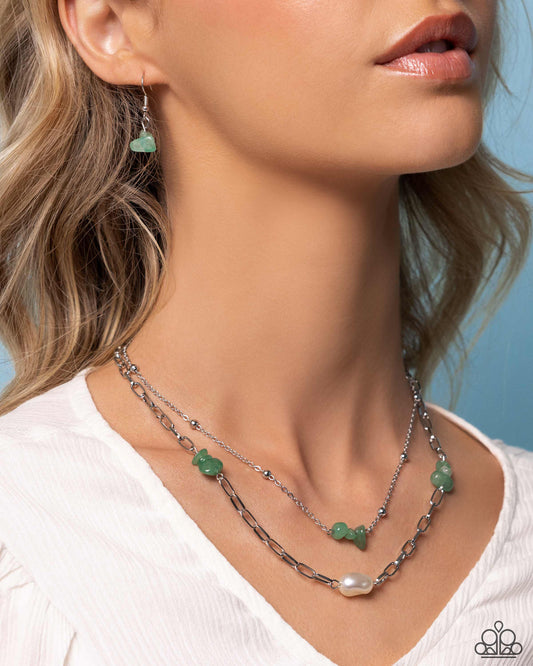 Santa Fe Surprise - Silver w/Green & White Pearl Necklace