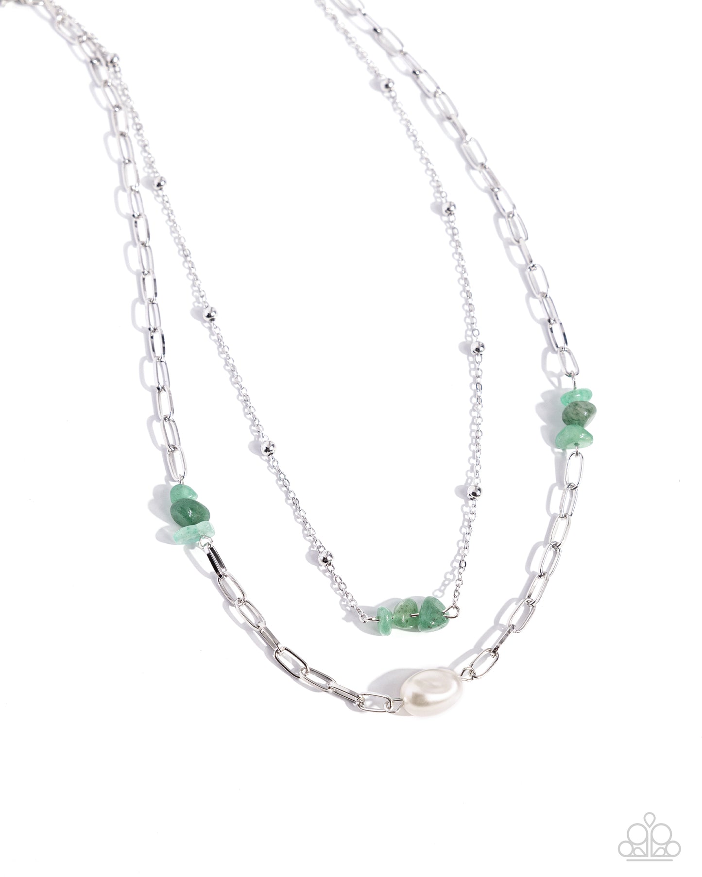 Santa Fe Surprise - Silver w/Green & White Pearl Necklace