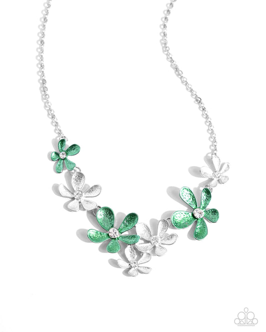 Reflective Rundown - Silver w/Green Necklace