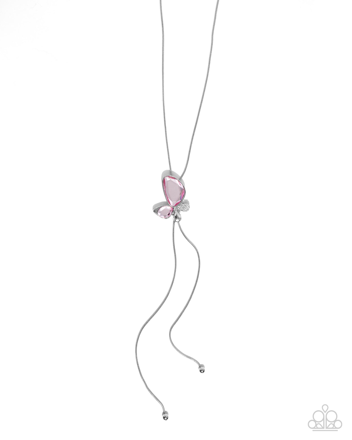 Focused Flutter - Silver w/Pink Butterfly Bolo Necklace