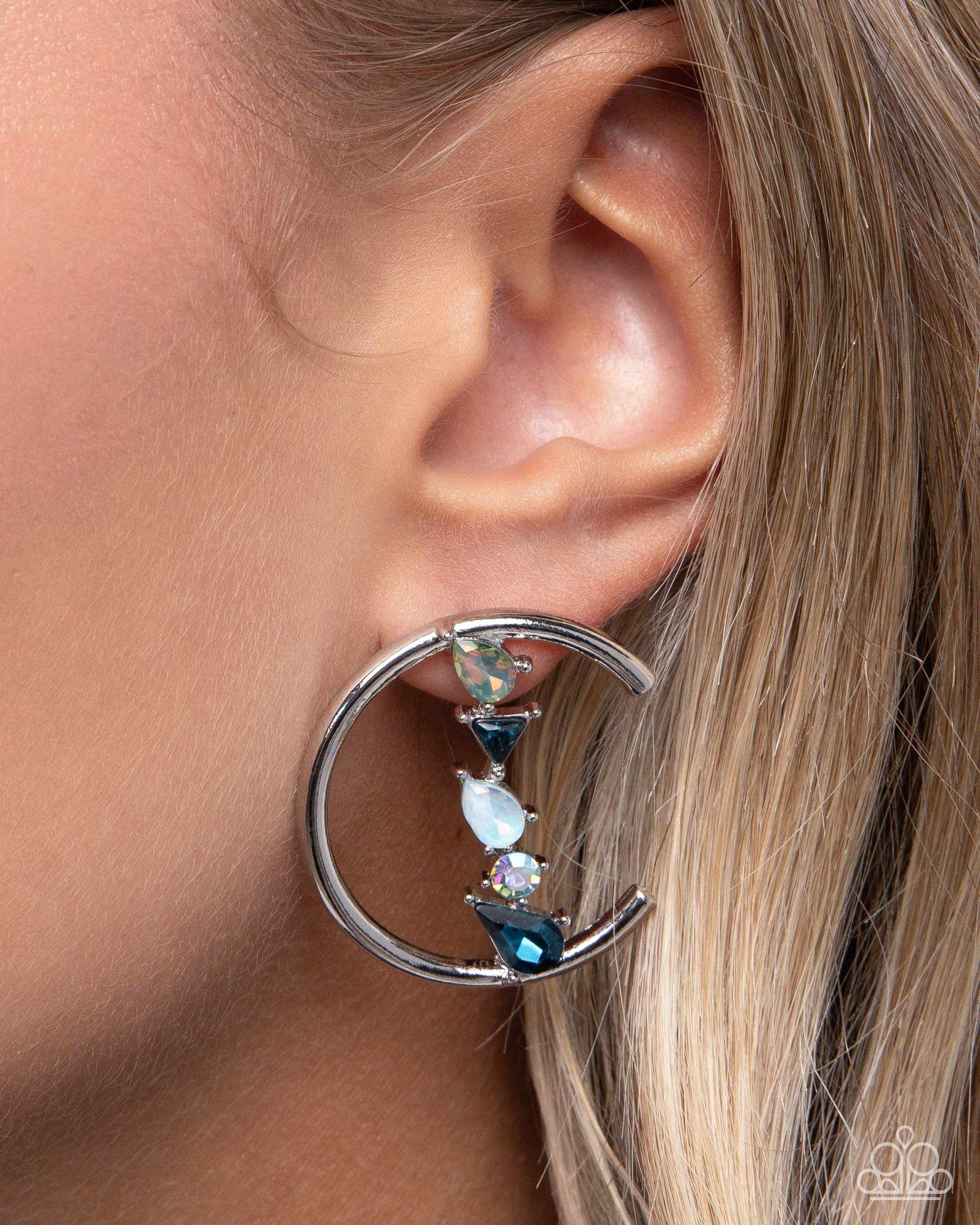 Pronged Patchwork - Silver w/Blue Earrings