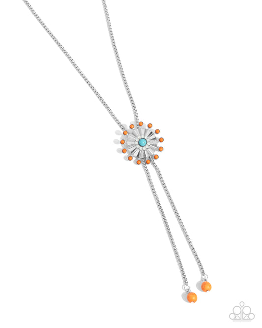 Desert Dalliance - Silver w/Orange & Turquoise Bolo Necklace