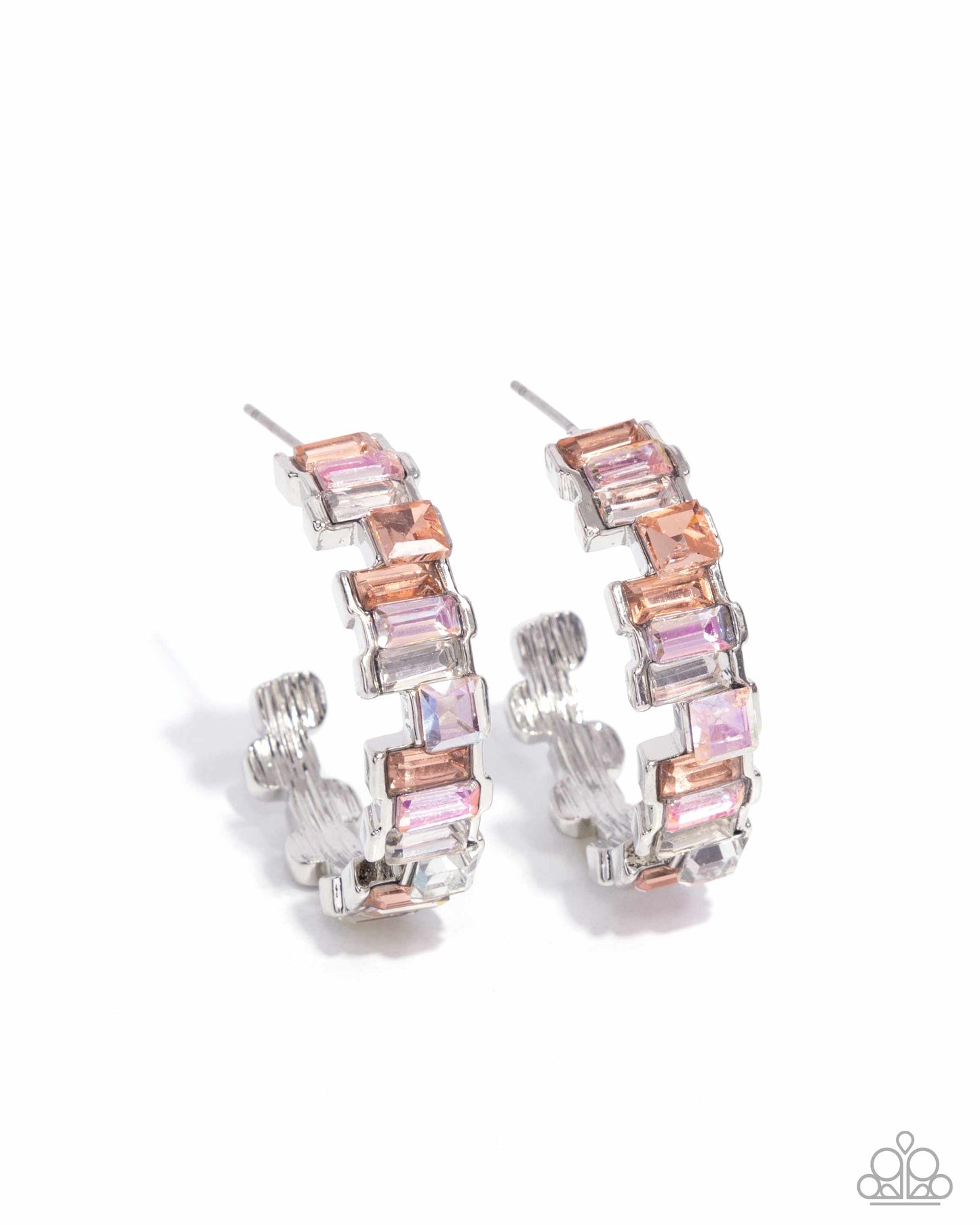 Fashionably Framed - Orange & Pink Gem Hoop Earrings