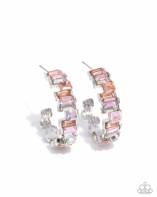 Fashionably Framed - Orange & Pink Gem Hoop Earrings