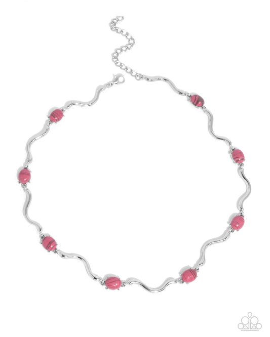 Striped Season - Silver w/Pink Necklace