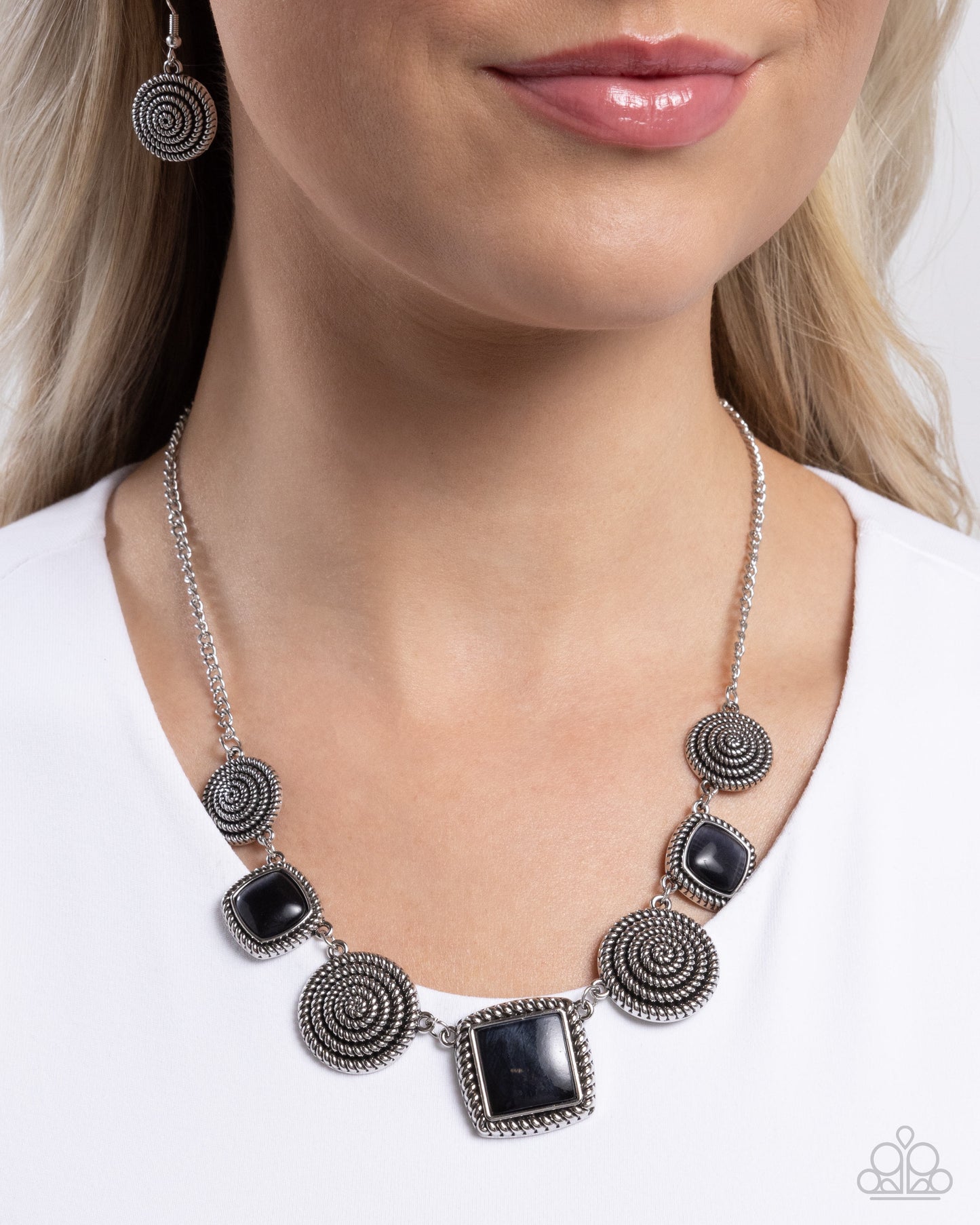 Spiral Sass - Silver w/Black Necklace