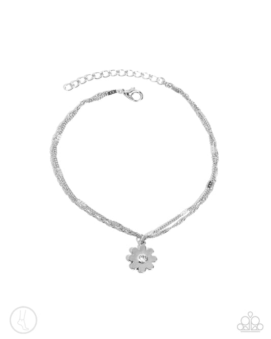 Blossoming Breeze - Silver w/White Gem Anklet