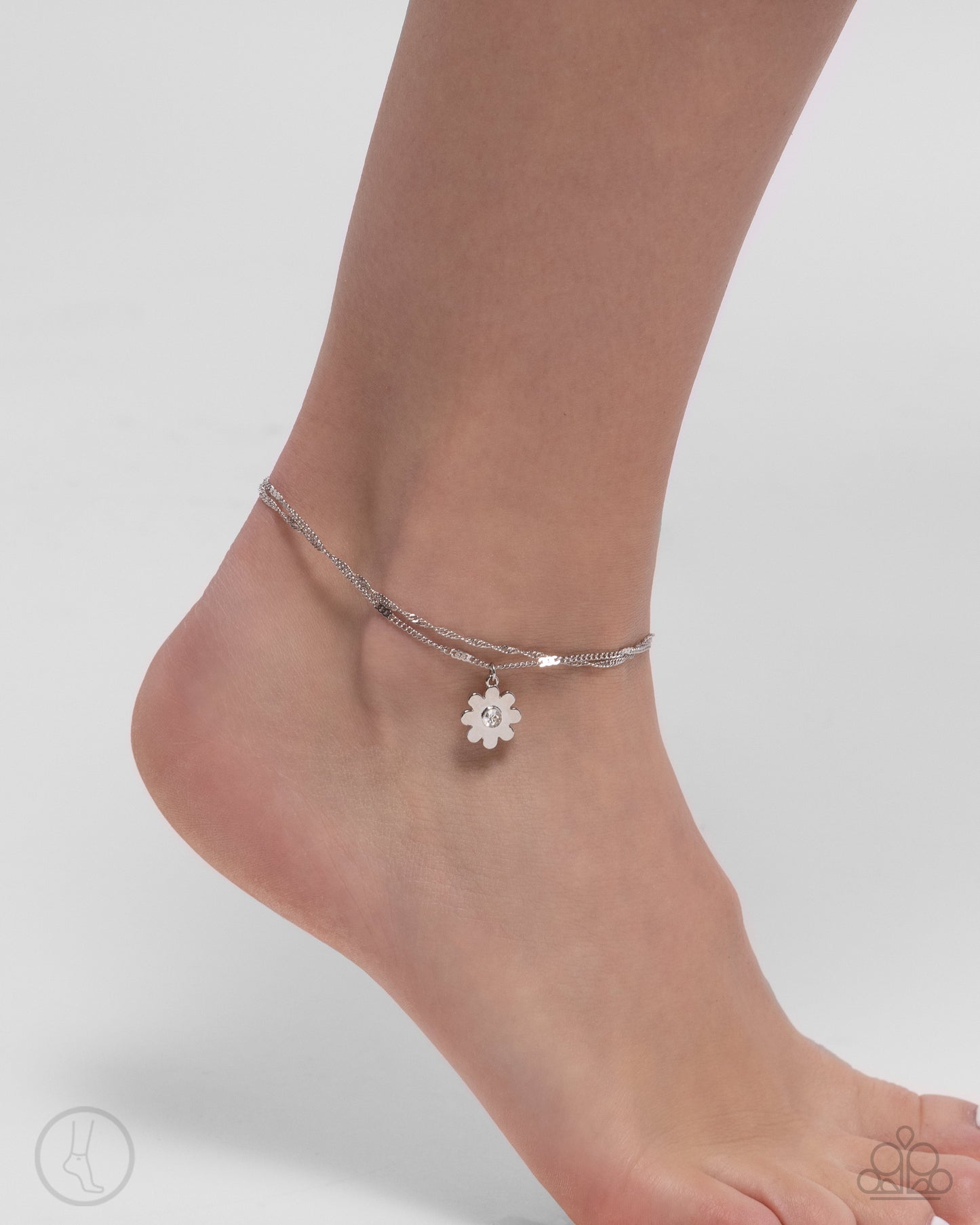 Blossoming Breeze - Silver w/White Gem Anklet
