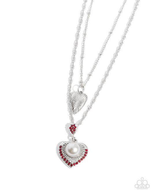 Abstract Affection - Silver w/Red Heart Necklace