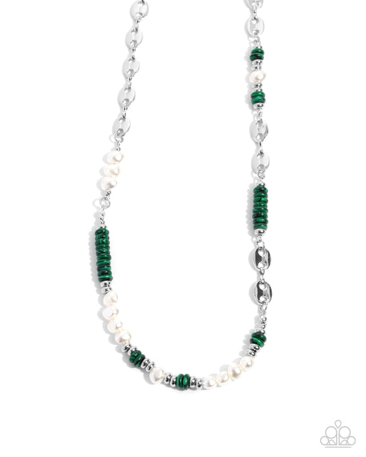 Wholesome Wanderlust - Silver w/Green & apearls Necklace