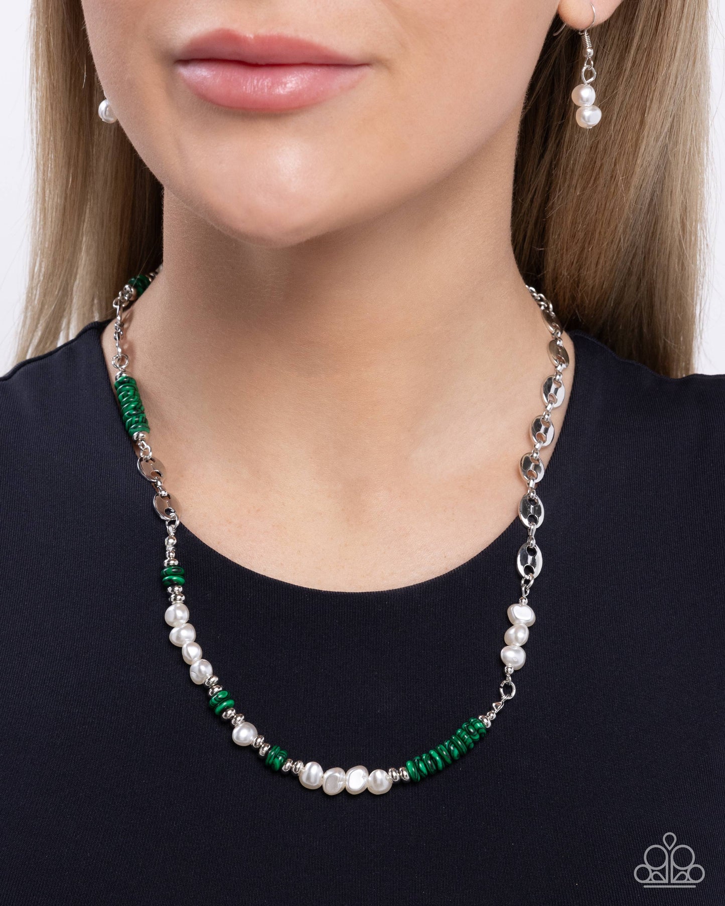 Wholesome Wanderlust - Silver w/Green & apearls Necklace
