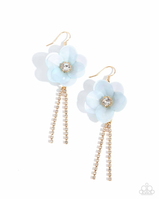 Serene State of Mind - Gold w/Blue Flower Earrings