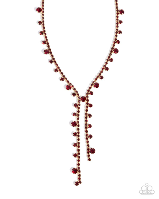 Glittery Getaway - Gold w/Red Gems Necklace