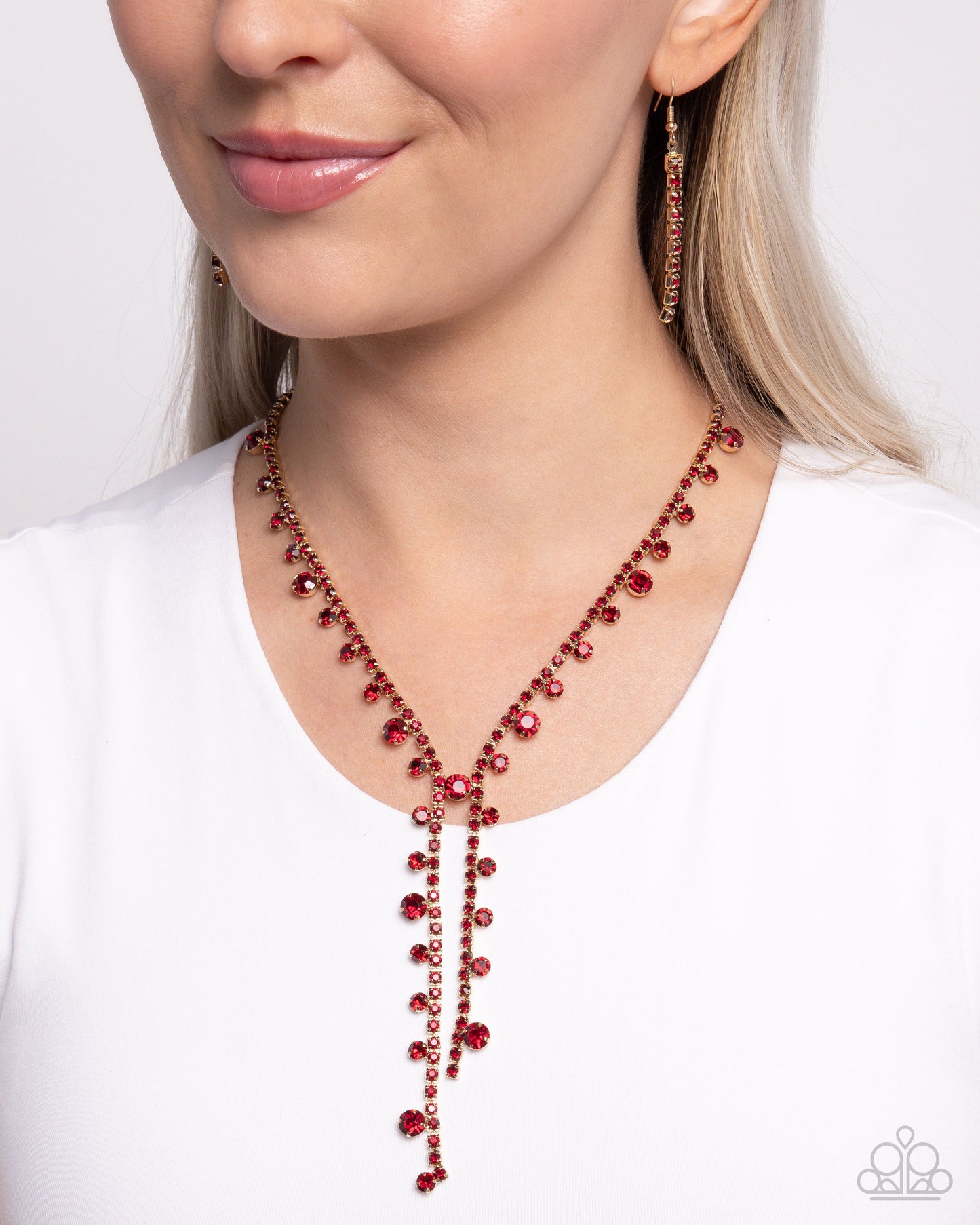 Glittery Getaway - Gold w/Red Gems Necklace