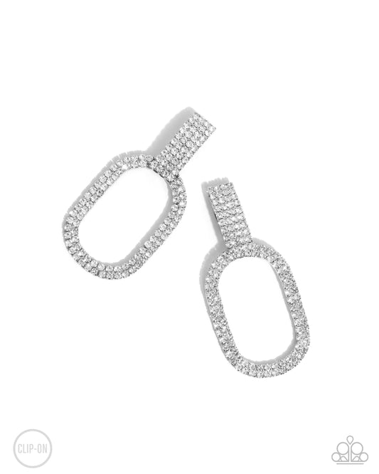 Guarded Glitz - Silver w/White Rhinestones Earrings - Clip-On