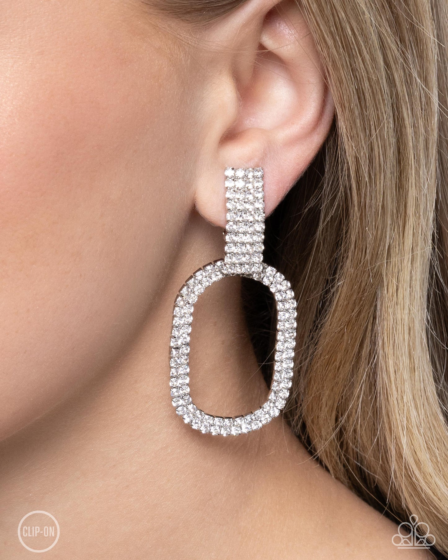 Guarded Glitz - Silver w/White Rhinestones Earrings - Clip-On