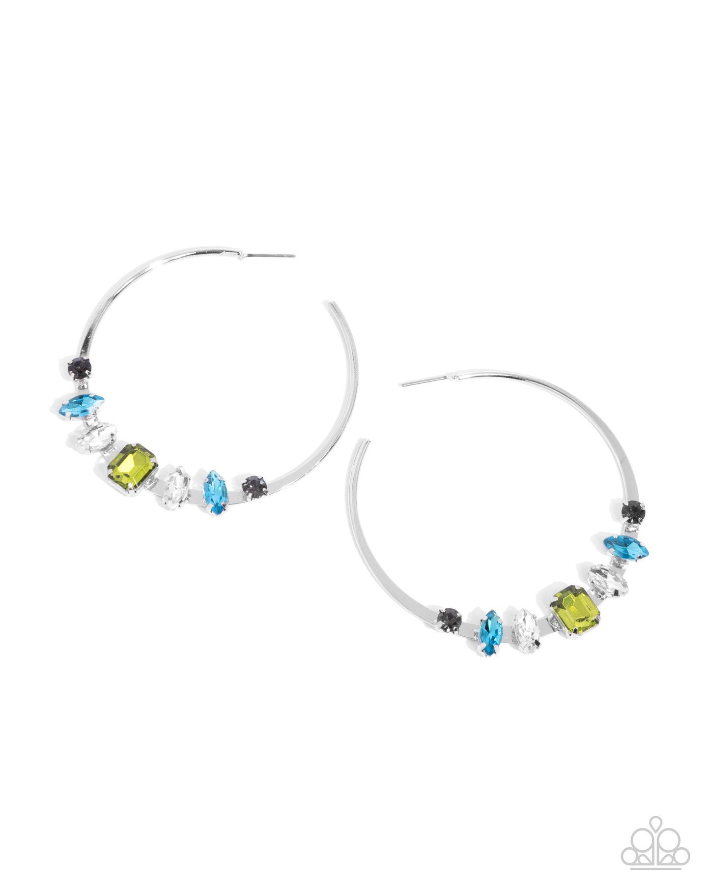 Modular Musings - Silver Hoop w/Green -Blue-Black Earrings