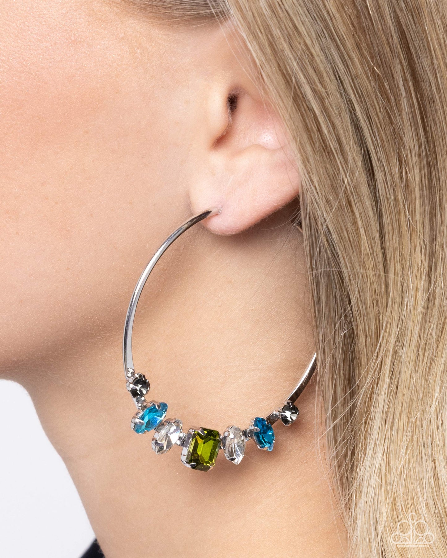 Modular Musings - Silver Hoop w/Green -Blue-Black Earrings