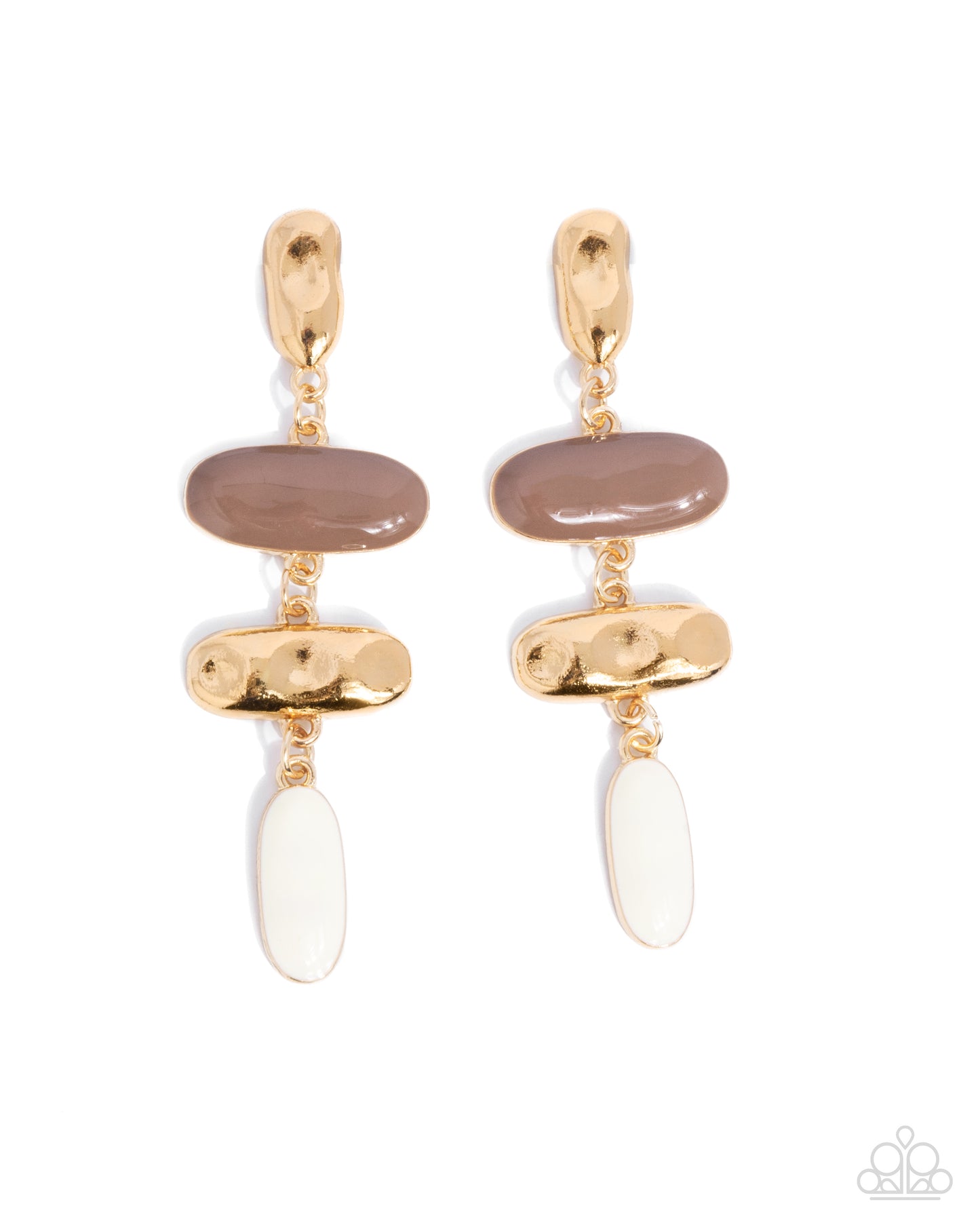 Secretive Shimmer -Gold w/White, Brown Earrings