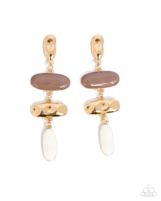 Secretive Shimmer -Gold w/White, Brown Earrings
