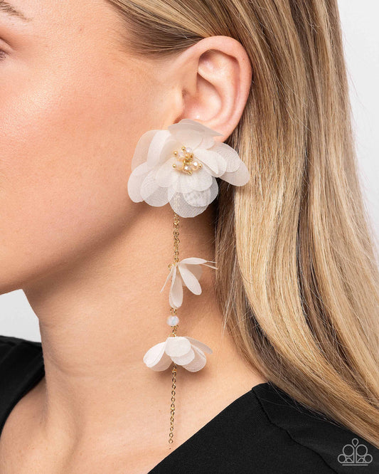 Balletcore - Gold w/White Flower Earrings