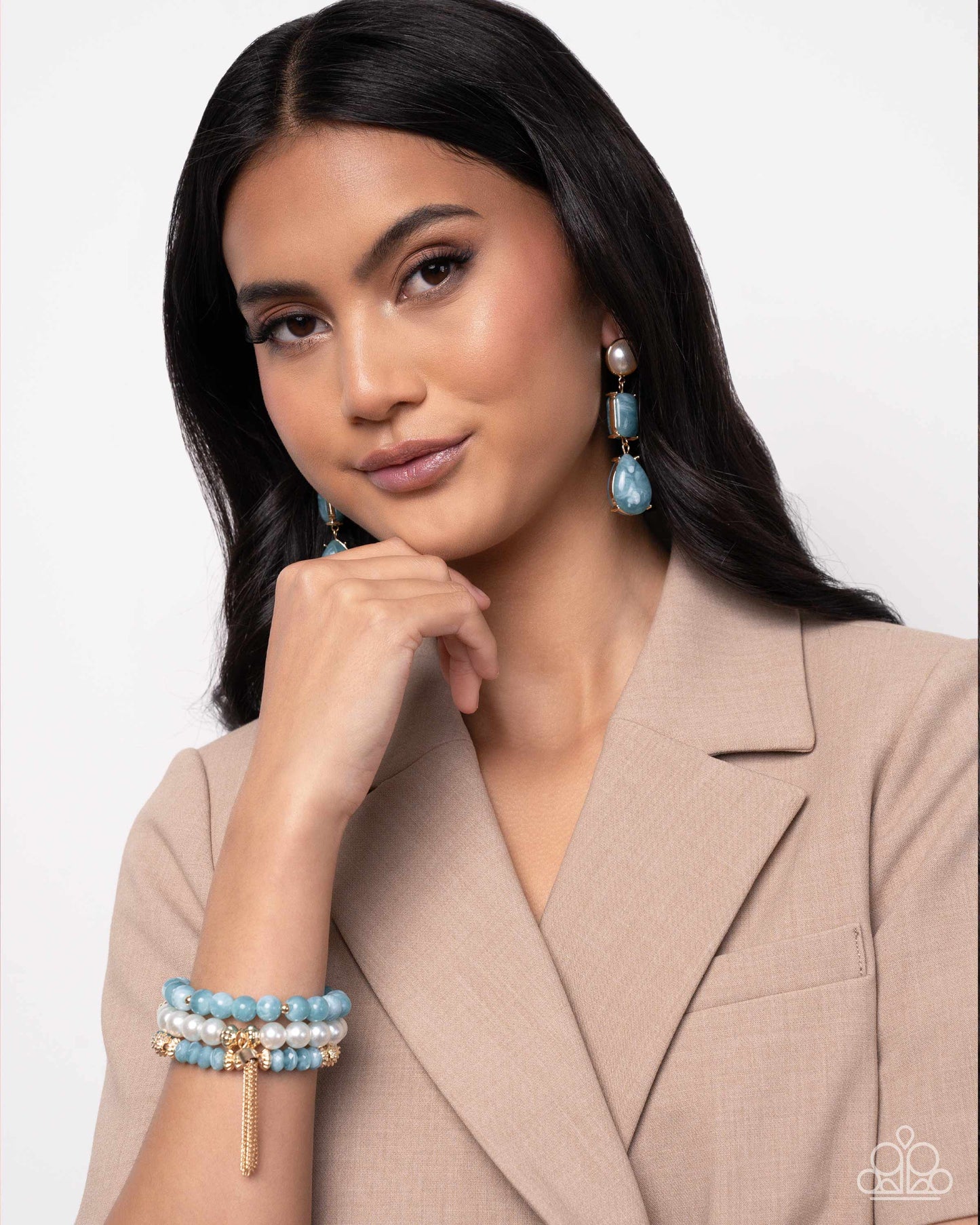 Marbled Masterpiece - Gold w/Turquoise Blue & Pearl Earrings
