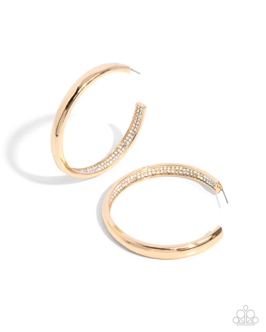 Proper Pizzazz - Gold Hoop Earrings- iridescent gems interior