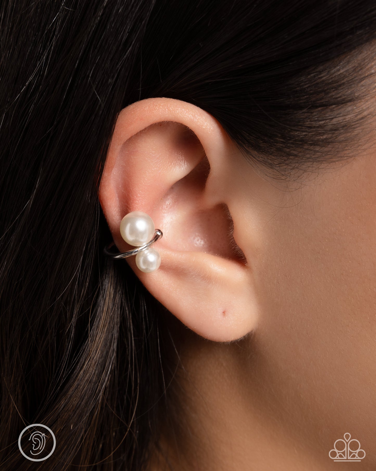 Elegant Emblem - Silver w/Pearl Cuff Earrings