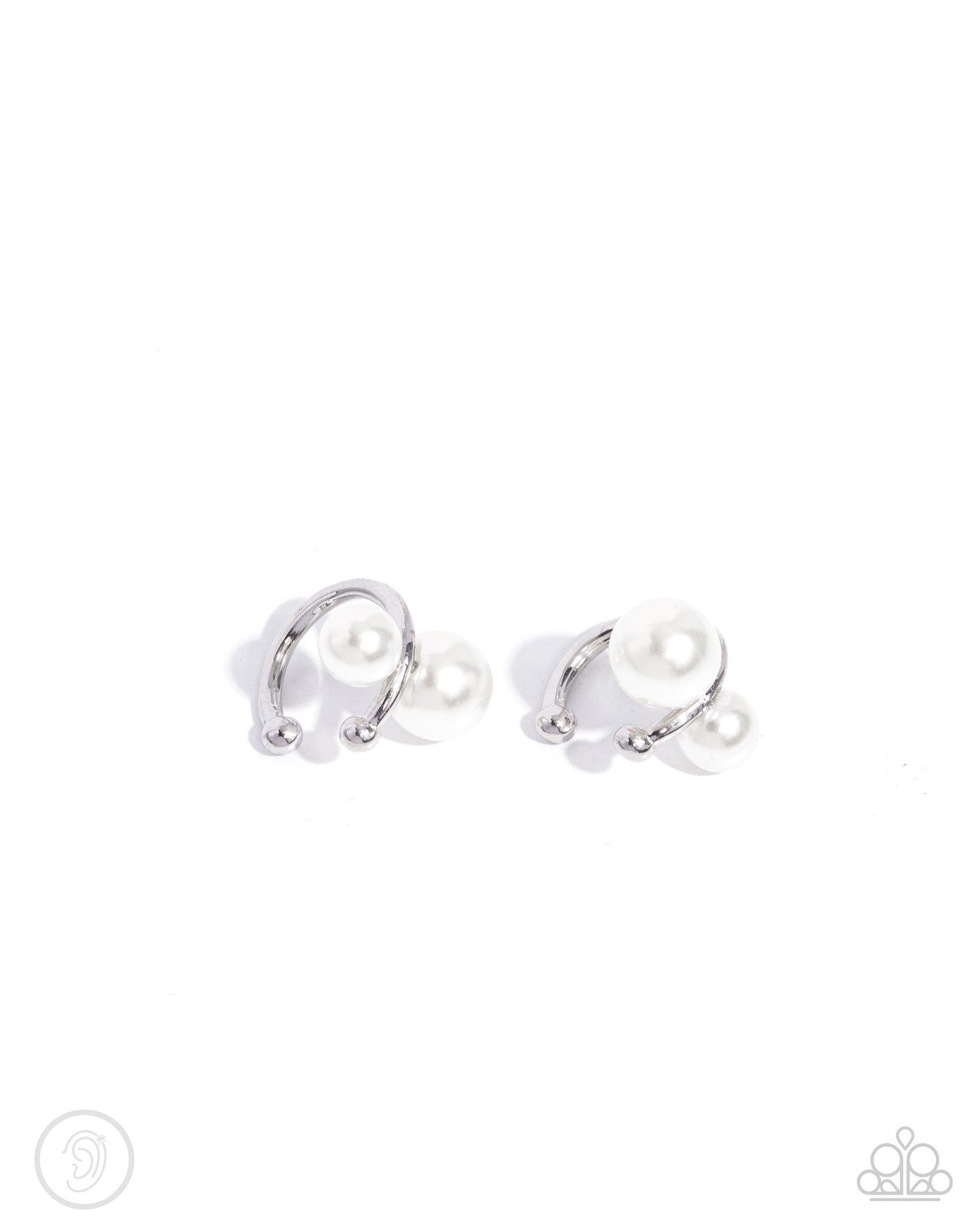 Elegant Emblem - Silver w/Pearl Cuff Earrings