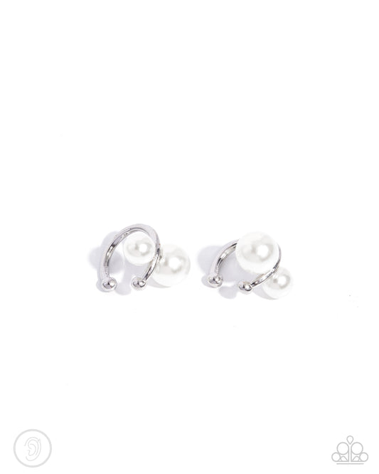 Elegant Emblem - Silver w/Pearl Cuff Earrings